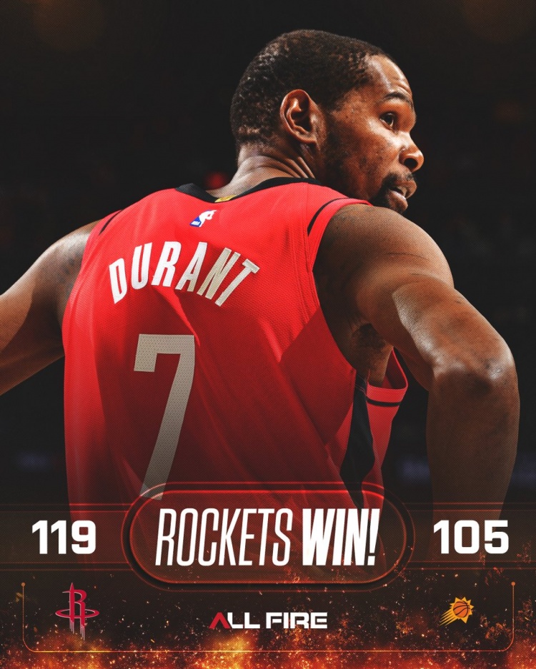半岛体育APP-7连胜以7号为封面！火箭官方赢球海报封面人物——杜兰特